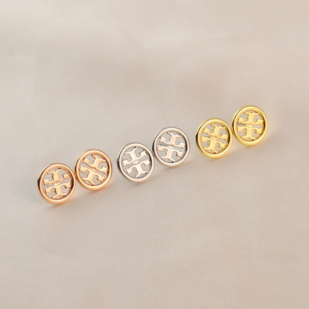 Tory Burch Classic Tangli Copper Gold Plated Round Hollow Stud Earrings